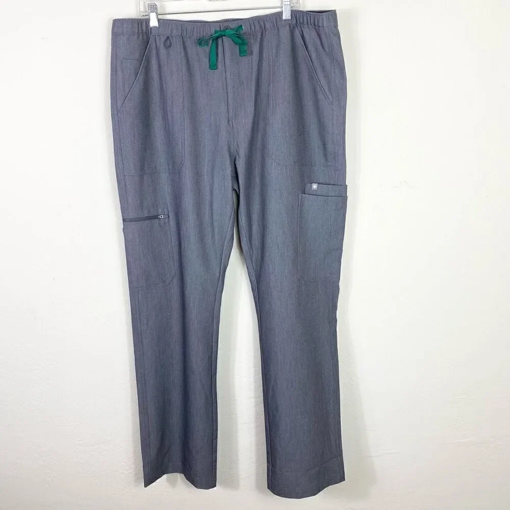 Figs Cairo Men’s Grey & Green Drawstring Cargo Scrub Pants Size XXL